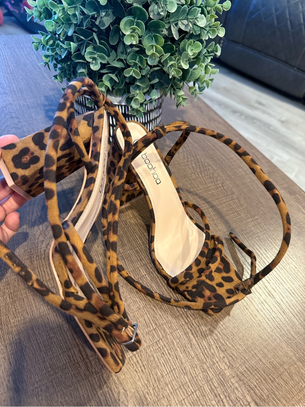 boohoo Leopard Print Lace-Up Block Heels - Brown/Black